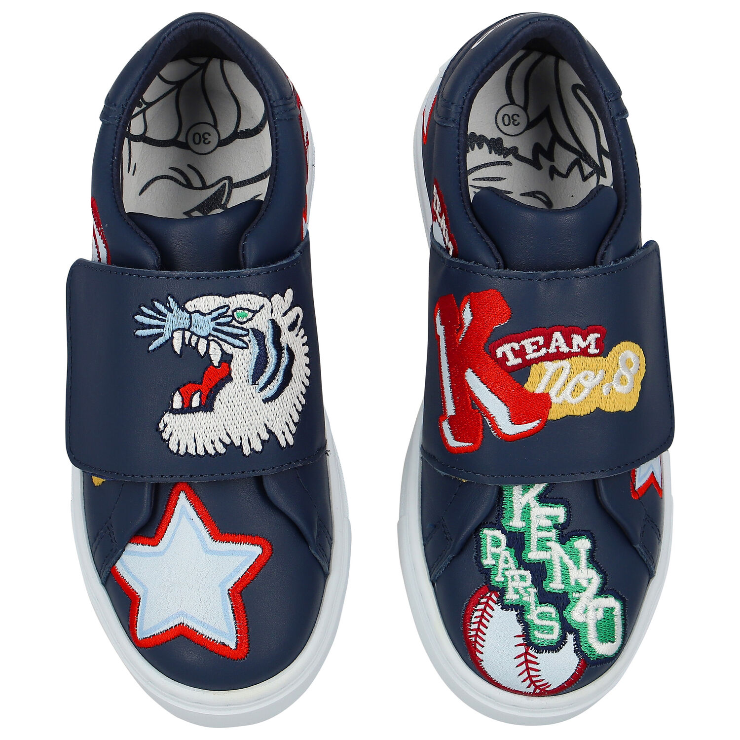 Navy Blue Varsity Tiger Logo Trainers, 1, hi-res